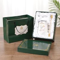 简约情侣杯子一对带盖勺简约一家人水杯家用马克杯随礼杯礼盒套装 钻石杯挣钱的带盖勺(锦盒装) 400ML