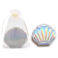 梦幻镭射彩色少女心bling贝壳仙女小镜子便携随身双面化妆补妆镜 镭射银色