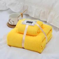 珊瑚绒长浴巾毛巾套巾家用超纤维吸水保暖不掉毛男女通用吸水裹巾 柠檬黄色[#1] [毛巾+浴巾]加大加厚两件套