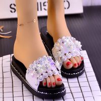 拖鞋女夏季松糕厚底坡跟凉拖鞋居家软底高跟拖鞋女防滑沙滩鞋 1903白色 36码