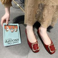 [牛筋软底]百搭单鞋女2021新款舒适百搭平底夏款豆豆女鞋小皮鞋 酒红色 40