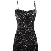 性感裙子女士2020年款秋冬季气质亮片吊带裙外穿包臀紧身连衣裙 花色 夏季偏薄款 L 建议105-120