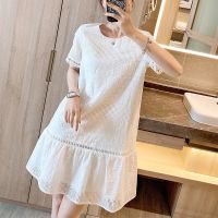 欧洲站镂空白色蕾丝裙2021夏季新款宽松显瘦连衣裙洋气气质裙子女 白色 S