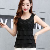 性感上衣夏遮肚子大码蕾丝内搭打底衫雪纺宽松无袖吊带背心女外穿 黑色[810雪纺背心] L(建议90-110斤)