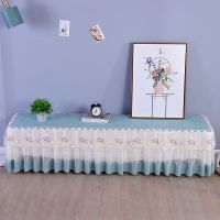 电视柜桌布布艺蕾丝防尘罩套长方形客厅家用长条盖布茶几组合套装 素色湖蓝 电视柜宽40*长80*高40