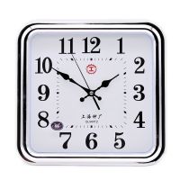 客厅卧室办公室壁挂钟表方形简约现代时尚田园创意静音石英钟 工字方形银色 12英寸