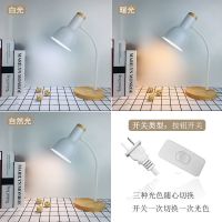 北欧ins充插电两用卧室创意床头灯学生学习专用调光护眼书桌台灯 B款白色 LED+固定亮度单色+无灯泡