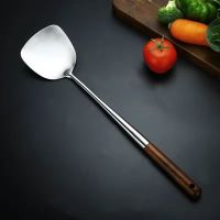 [锅铲不锈钢304]厨房炒菜铲子家用长柄炒勺勺子锅铲铲子 厨房套装[7月31日发完] 加长木柄炒铲