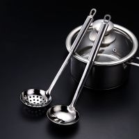 厨师专用炒勺锅铲304不锈钢炒菜铲木柄勺子长柄汤勺漏家用厨具 全不锈钢火锅勺漏(6.5cm) 勺子