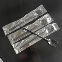 一次性水果茶叉子加长水果茶两用叉勺带吸管独立包装长柄水果叉 黑色独立包装50只