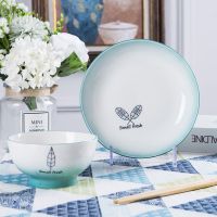 景德镇陶瓷碗碟套装家用器餐具碗筷简约吃饭碗盘子组合微波炉餐具 小清新-1碗1盘送1筷
