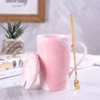 创意陶瓷杯马克杯大容量带盖勺茶漏ins北欧风情侣杯少女杯 粉石纹杯 单杯无其他[一样1套]