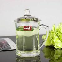 青苹果玻璃水杯男女办公室加厚有盖花茶杯耐热带把家用泡茶杯子 EZ1011(340毫升1只