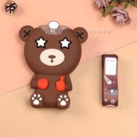 甜甜圈水杯抱抱熊水壶儿童凉水杯小学生吸管杯可爱幼儿园水壶防摔 棕色抱抱熊+背带+杯刷 380毫升