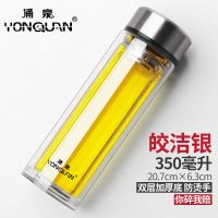 玻璃杯男士高档家用泡茶杯子女ins简约便携带盖双层透明防摔水杯 钢本色[破损包赔] 350ml[双层加厚底]