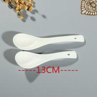 新品景德镇陶瓷小勺子青花瓷汤勺兰州拉面加长柄瓷勺子汤勺调羹 13CM纯白高品质小勺 陶瓷小勺10个装