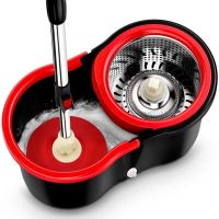 [低价促销]家用一拖净旋转拖把桶好神拖拖把双驱动拖布桶墩布桶 加强杆 塑料篮+塑料盘+1个拖把头(黑色)