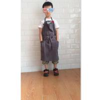 外贸ins日式韩版亚麻棉麻系带围裙连衣裙烘焙园艺家居工作围裙 儿童深灰色(66*75) 亚麻款