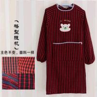 围腰带袖厨房防水防油成人罩衣长袖围裙带袖子男女工作服反穿围衣 中厚短款红黑哈尼熊(厚)