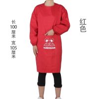 有袖防油防水围裙罩衣成人男女 工作服 厨房居家反穿衣韩版倒背衣 短款红色