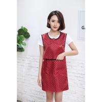 防水防油无袖围裙拉链兜坎肩厨房长袖成人罩衣韩版时尚女工作服 防泼水枣红圆点坎肩(拉链兜