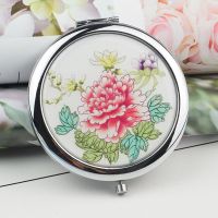 化妆镜便携复古镜学生女士折叠化妆镜随身补妆小镜放大镜子 红牡丹