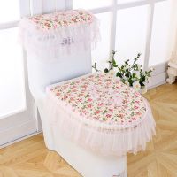 四季通用马桶垫坐垫蕾丝布艺双面马桶三件套坐便套拉链式马桶套 春色花季三件套