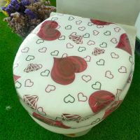 通用加厚马桶盖彩色坐便盖老式马桶盖马桶座圈木质泡沫坐便器盖板 U型心心相印 塑杆