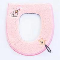 马桶坐垫冬季家用坐便套通用型防水卡通手提拉链式马桶座圈马桶垫 羊羔绒拉链单圈[浅粉]