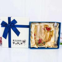 毕业季男女老师礼物闺蜜实用送老师创意珐琅彩水杯带盖宿舍礼盒装 红玫瑰高款+勺子 礼盒装