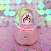 水晶球音乐盒摆件八音盒彩光带雪花生日节日礼物儿童女孩朋友闺蜜 粉色戒指水晶球 小号灯光简包装(偏小不推荐购买)