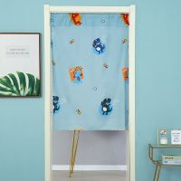 布艺门帘布艺家用免打孔粘贴隔断帘卧室客厅厨房装饰窗帘四季通用 卡通恐龙薄款(魔术贴款) 85*90