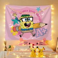 海绵宝宝房间装饰挂布床头挂画挂毯宿舍改造壁画壁毯拍照背景布 抱铅笔的海绵宝宝 35*45cm+双面贴