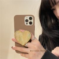 简约爱心宝石贝壳支架适用x苹果12手机壳8plus女11promax软xsmax 苹果3GS TPU棕壳+金边爱心支架