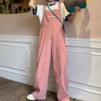 老莫同学 背带裤女春夏直筒宽松阔腿连体裤2021新款灯芯绒休闲裤 粉色 S