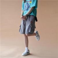 AzLan港风灯芯绒短裤女ins潮2021夏季薄款高腰直筒阔腿休闲五分裤 灰色 M100-120斤