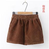 新品灯芯绒短裤女春秋款宽松高腰阔腿A字短裤女条绒外穿休闲裤靴 咖啡色(优质面料) XXS [建议50-75斤]
