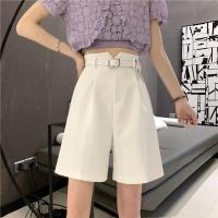 夏季韩版ins高腰宽松直筒五分裤女休闲百搭显瘦中裤阔腿短裤潮 白色（送白皮带） S 建议95斤以内