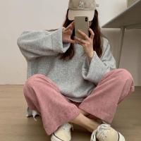 灯芯绒裤子女宽松显瘦春夏季直筒长2021新款ins潮阔腿学生薄款韩 粉红 薄款(春夏) M (推荐80-100斤)