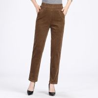 灯芯绒裤子女2020秋季女装妈妈裤高腰中老年女裤条绒裤休闲裤直筒 卡其单裤 XL (建议90-110斤)