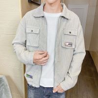 夹克男士翻领休闲春秋季新款修身韩版潮流男装帅气灯芯绒上衣外套 1131卡其色 S