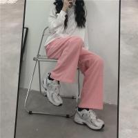 2020秋冬韩版复古港味慵懒风灯芯绒裤子女直筒裤百搭阔腿裤长裤潮 粉红色 S
