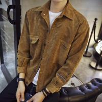 大码春秋季灯芯绒加棉夹克男士加肥外套韩版胖子上衣潮男装外衣 卡其色 春秋款 M