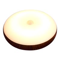 智能人体感应灯自动开关卧室充电床头起夜灯节能小夜灯护眼灯迷你 木纹色(暖白光)