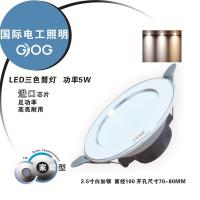 国际电工LED筒灯嵌入式天花射灯客厅过道吊顶灯工程家用超亮筒灯 家装款白加银三色筒灯5W 2.5寸开孔80mm