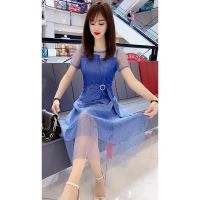 2021夏季新款高档连衣裙韩版时尚大码显瘦收腰显瘦简约夏装网纱裙[7天内发货] 图片色 M