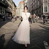 三层纱春夏纱裙半身裙女网纱裙蓬蓬裙中长裙公主裙百褶a字裙仙女 白色 (三层纱+一层内衬) 裙长68cm 身高165到膝盖