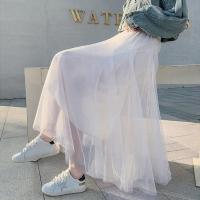 2021网纱中长款半身裙ins韩版风显新款a字蓬蓬裙百搭薄款一层纱衬 白色 M裙长70[身高140-155]