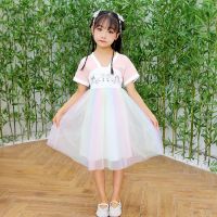 女童连衣裙夏季汉服彩虹纱公主裙新款儿童小女孩女宝宝雪纺裙子 桃色 彩虹纱裙 80 适合身高75-85CM