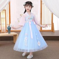 女童夏装汉服连衣裙超仙公主裙古装中国风女孩夏季仙女裙雪纺裙子 浅蓝色 120 建议身高110左右